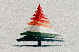 Abstract watercolor illustration of a pine tree with red orange, an Abstract Photo by José Manuel Gelpi