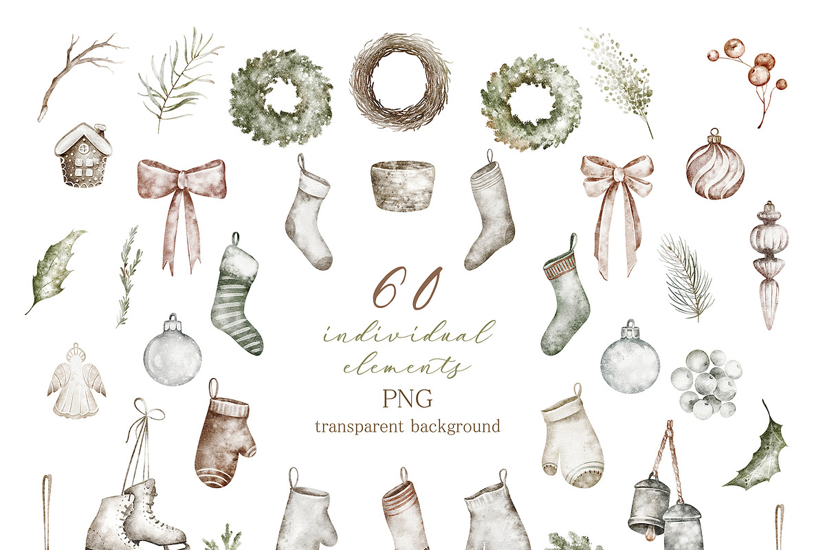Boho‑Nordic Christmas Watercolor Set, a Seasonal Illustration by LenArt (Photo 15 of 17)