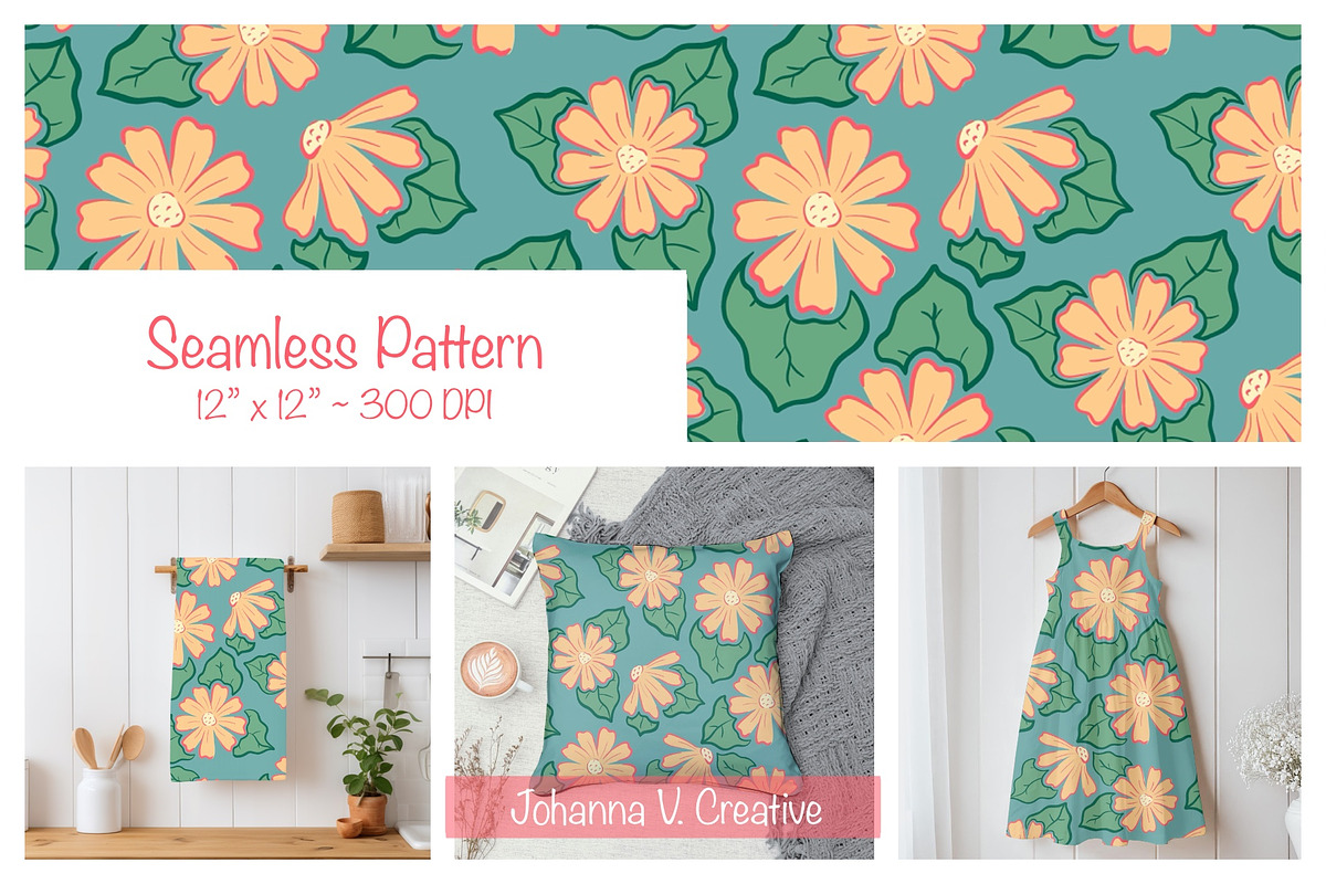 Spring Flower Seamless Pattern, an Illustration by Johanna V. Creative (Photo 1 of 3)