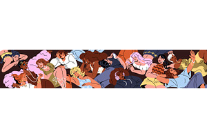 Diverse young women together banner, a Person Illustration by PaperTrident