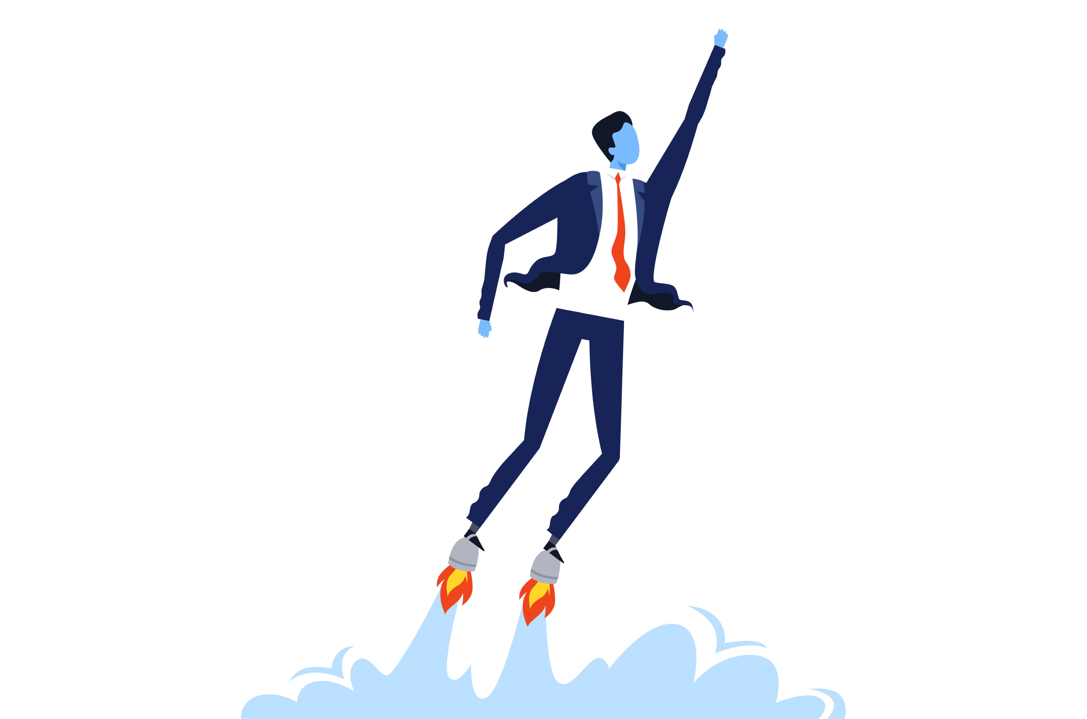 Businessman Flying with Jet Engine, a Person Illustration by TopVectors