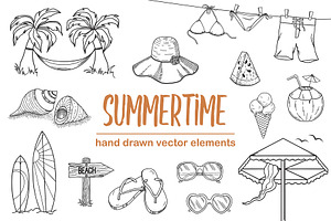 Summer elements, hand drawn vector
