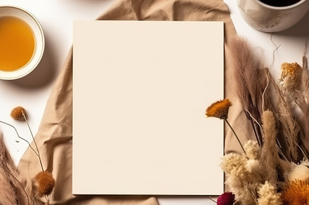 mockup boho style empty white card, a Background Photo by Virgo Studio