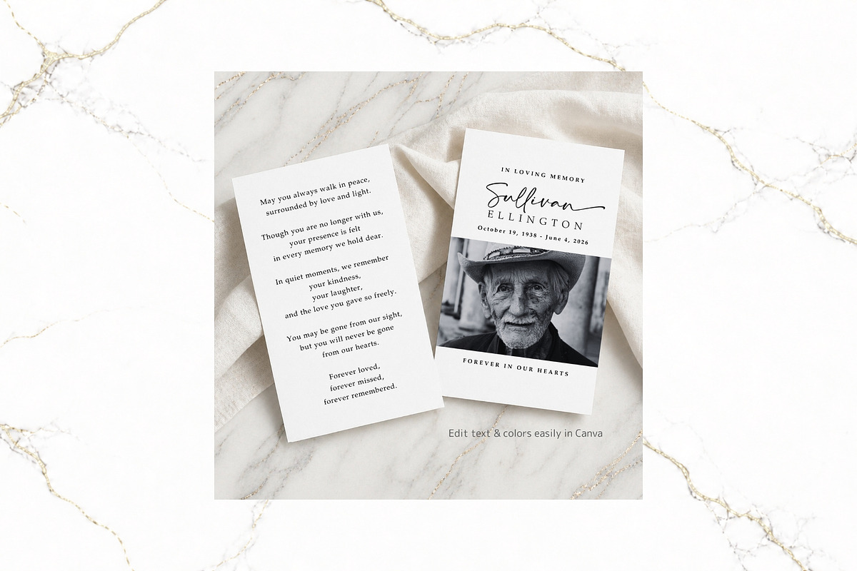 Funeral Prayer Card B&W Canva FR003, a Card Template by TyphoonStudio (Photo 4 of 5)