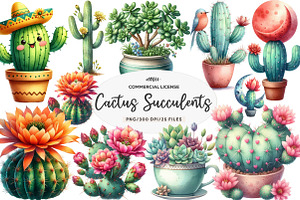 Watercolor Cactus and Succulents, an Illustration by CreationArt