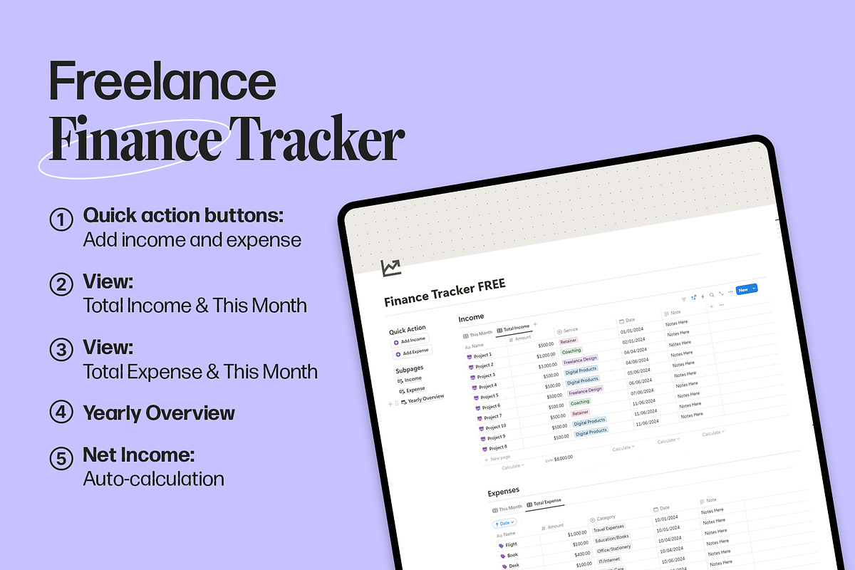 Freelance Finance Tracker Notion, a Marketing Template by TingDesign Studio (Photo 2 of 3)