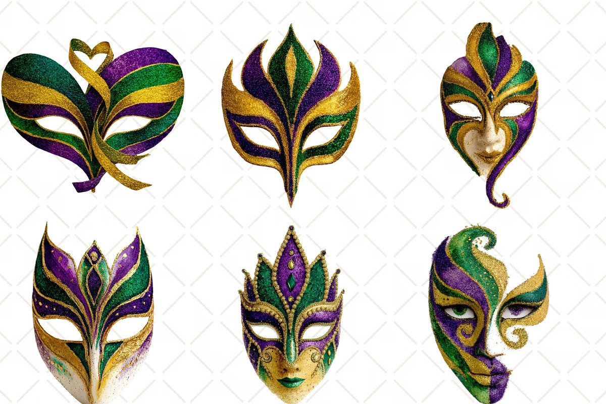 Watercolor Mardi Gras Mask Clipart, an Illustration by Black Bird Studio (Photo 4 of 6)