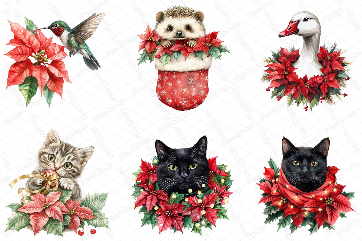 Christmas Animals and Poinsettia Bun, an Illustration by DreamPrint404 (Photo 5 of 5)