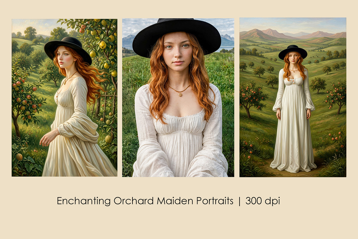 Enchanting Orchard Maiden Portraits, a Person Illustration by StockVerse Creative (Photo 1 of 4)