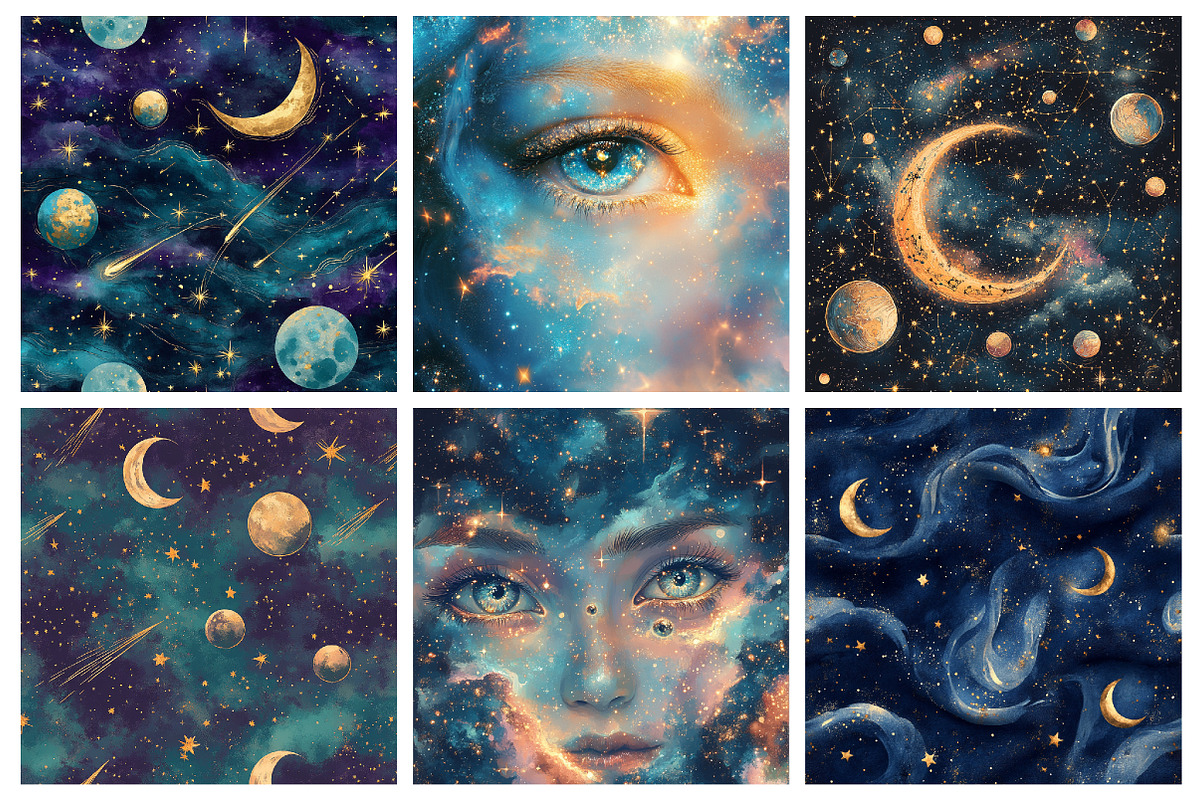 Whimsical Celestial Digital Paper, a Texture Illustration by RobertsArt (Photo 3 of 7)