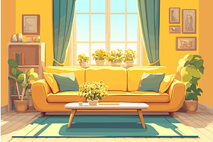 Cartoon living room interior with a, an Object Illustration by LadadikArt