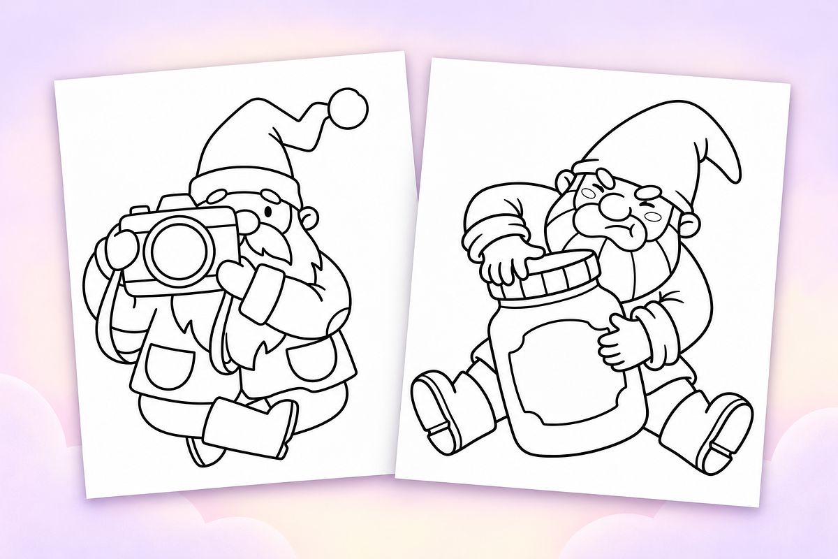 Snug Gnomes Coloring Pages Vol. 1, a Seasonal Illustration by Inkivelle Studio (Photo 2 of 3)
