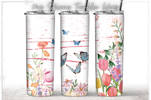 Flowers Butterfly Watercolor Tumbler