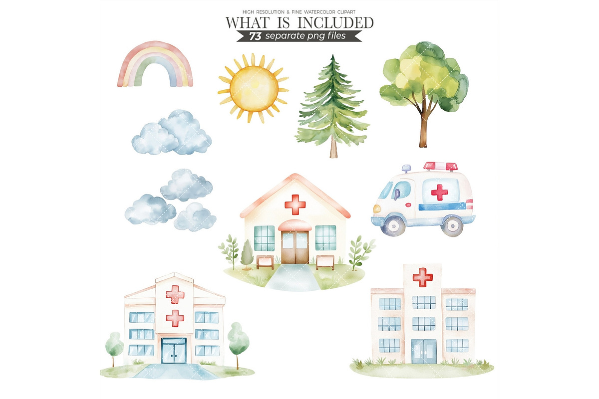 Hospital Watercolor, medical clipart, an Illustration by CharmClipart (Photo 7 of 9)