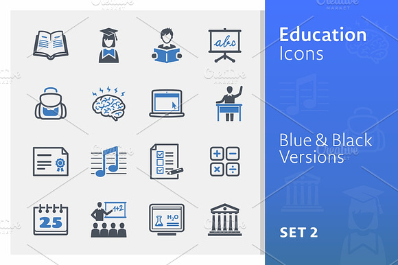 Education Icons Set 2 Blue Series