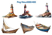 Nautical.Lighthouses and boats, an Object Illustration by AkvarelRiver (Thumbnail 7 of 7)
