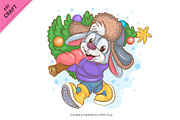 Bunny with Christmas Tree. Clipart, an Animal Illustration by KENO Mascots (Thumbnail 2 of 3)