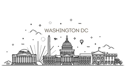 Washington DC city skyline, an Outline Icon by Tettygreen