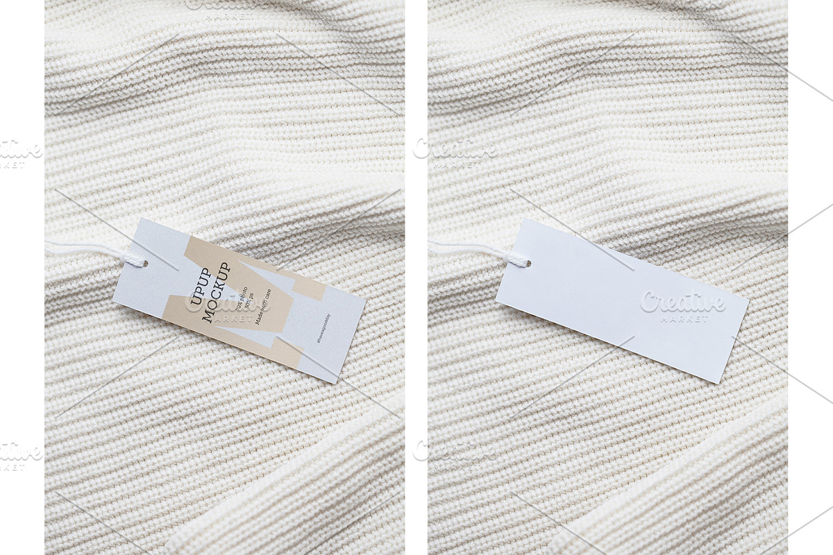 Clothes label tag blank white mockup, an Advertising Mockup by Olha Klein (Photo 1 of 3)