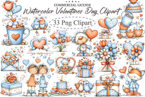 Watercolor Valentines Day Clipart, an Illustration by designcity5