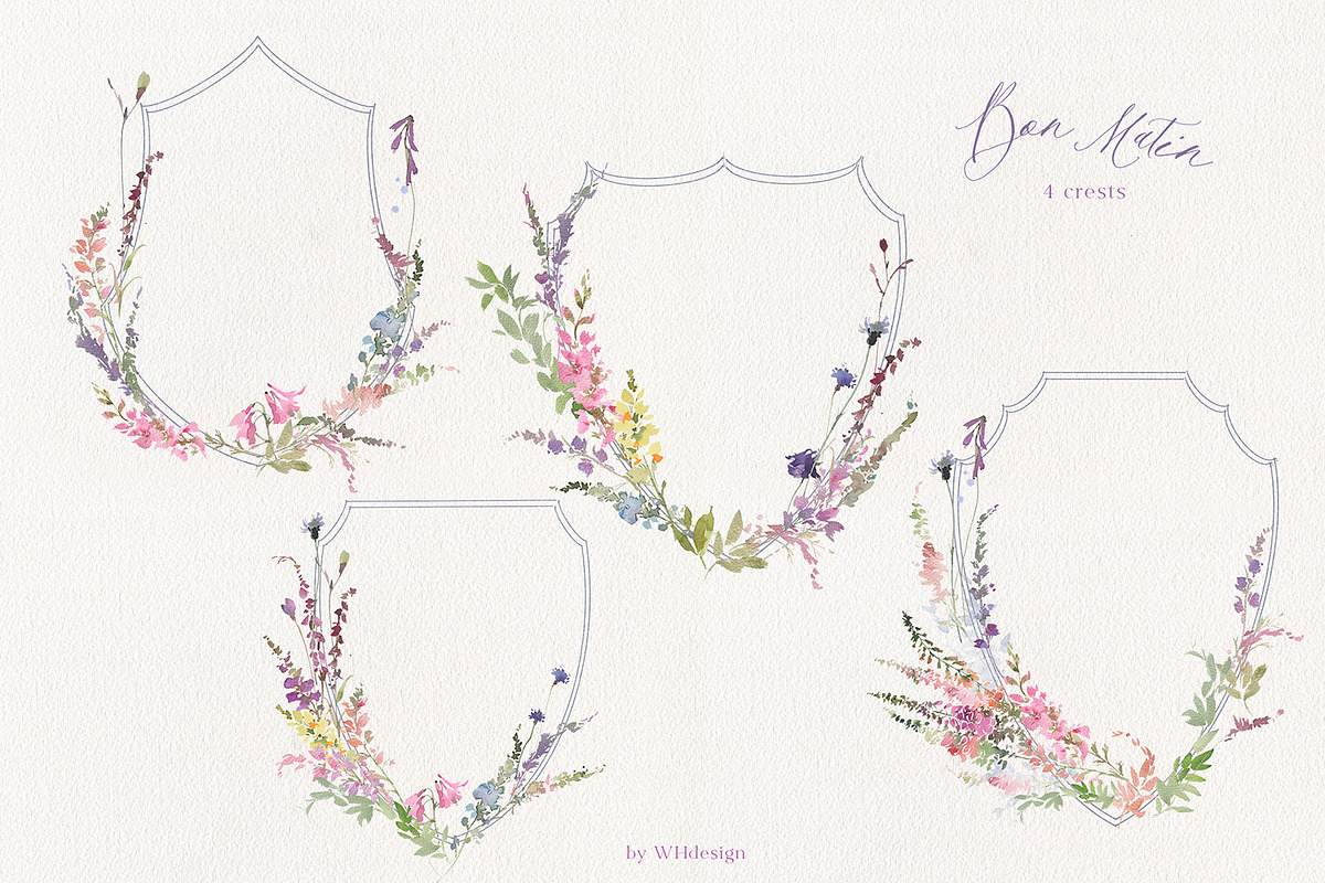 Bon Matin Watercolor Floral Clip Art, a Decorative Illustration by whiteheartdesign (Photo 7 of 18)