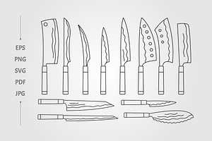 kitchen knife sets line art logo, an Object Illustration by lawoel
