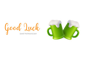Good Luck banner with two green beer, an Illustration by GraphiShop