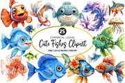 Cute Fishes Clipart PNG, an Illustration by SinaCreation (Thumbnail 1 of 5)