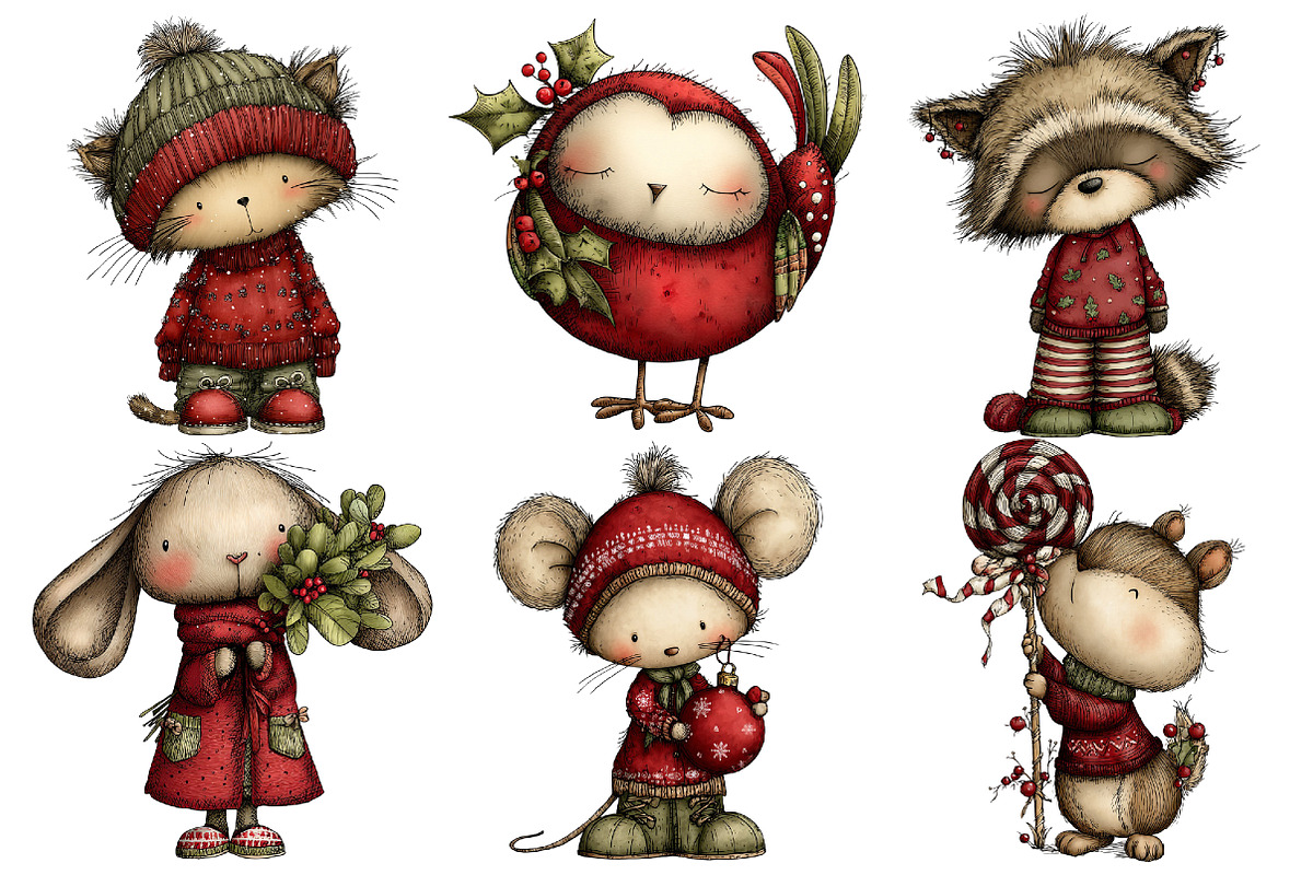 Whimsical Christmas Animal Clipart, an Illustration by Pixels.Craft (Photo 4 of 6)