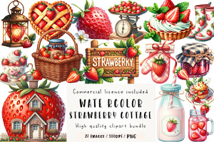 Strawberry Cottage PNG Clipart Bundl, an Illustration by CreationArt