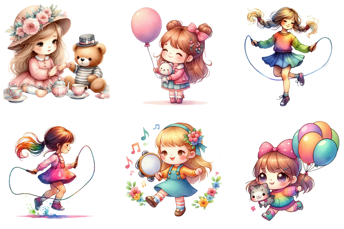 Cute Girl Playing Clipart, an Illustration by DreamArtGraphic (Photo 2 of 4)
