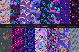 Violet Floral Seamless Vector Pack