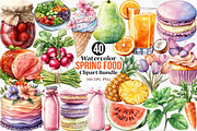 Watercolor Spring Food Clipart PNG, an Illustration by Canvas Craft (Thumbnail 1 of 7)
