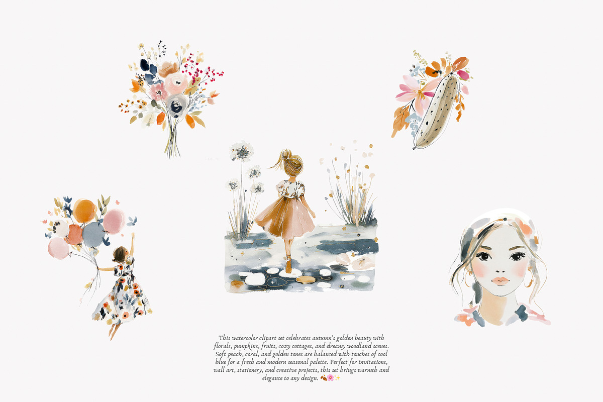 watercolor autumn clipart collection, a Decorative Illustration by Patishop Art (Photo 3 of 8)