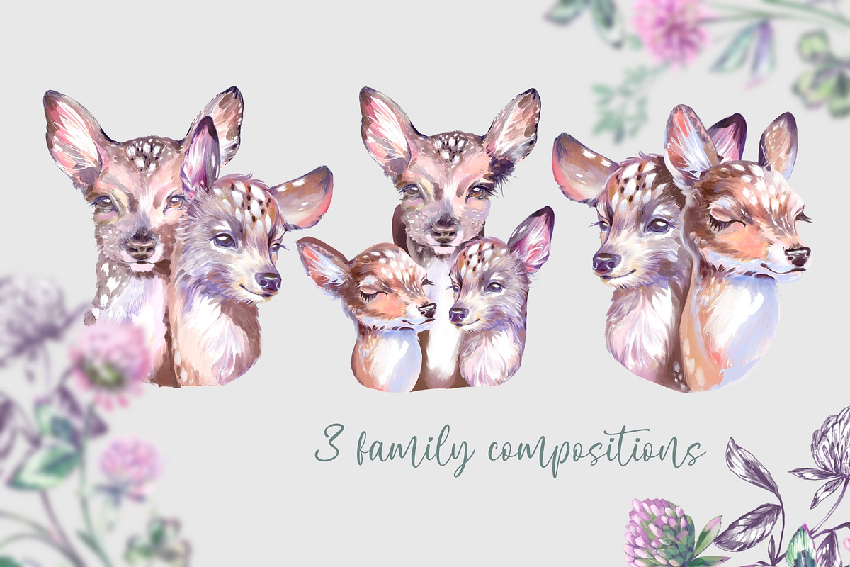 Deers and clover. Set of watercolor, a Decorative Illustration by Shabbypie (Photo 7 of 11)