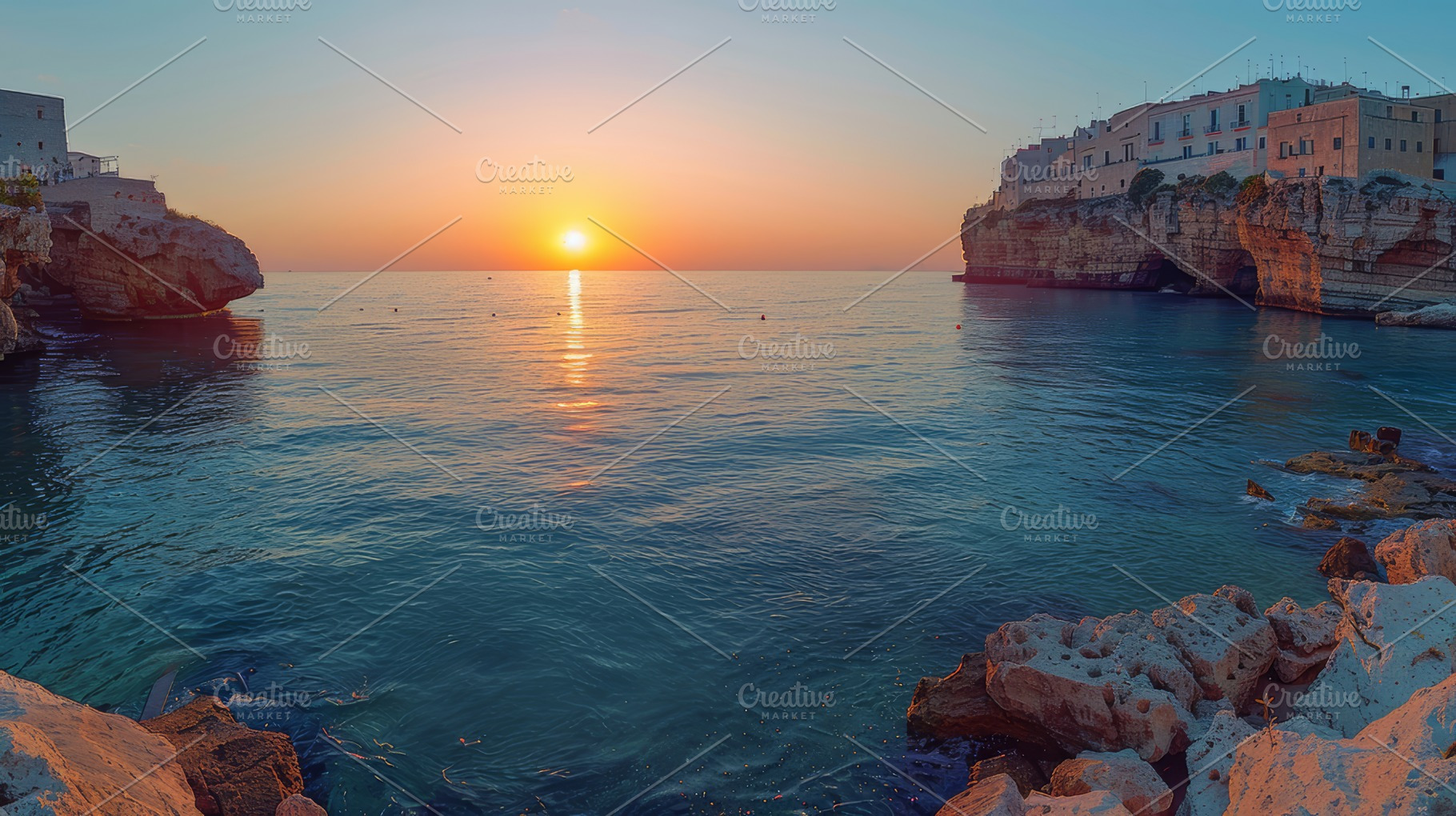 Sunset Over Polignano a Mare, a Majestic Coastal Town in Italy, a Photo by AS photostudio