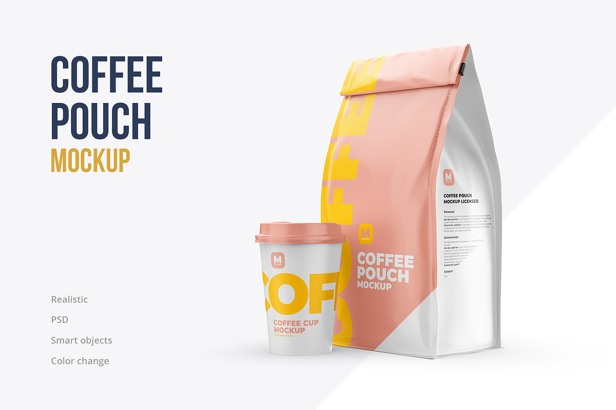 Coffee pouch mockup. Pack 6 PSD, a Cups & Container Mockup by easymock (Photo 7 of 12)