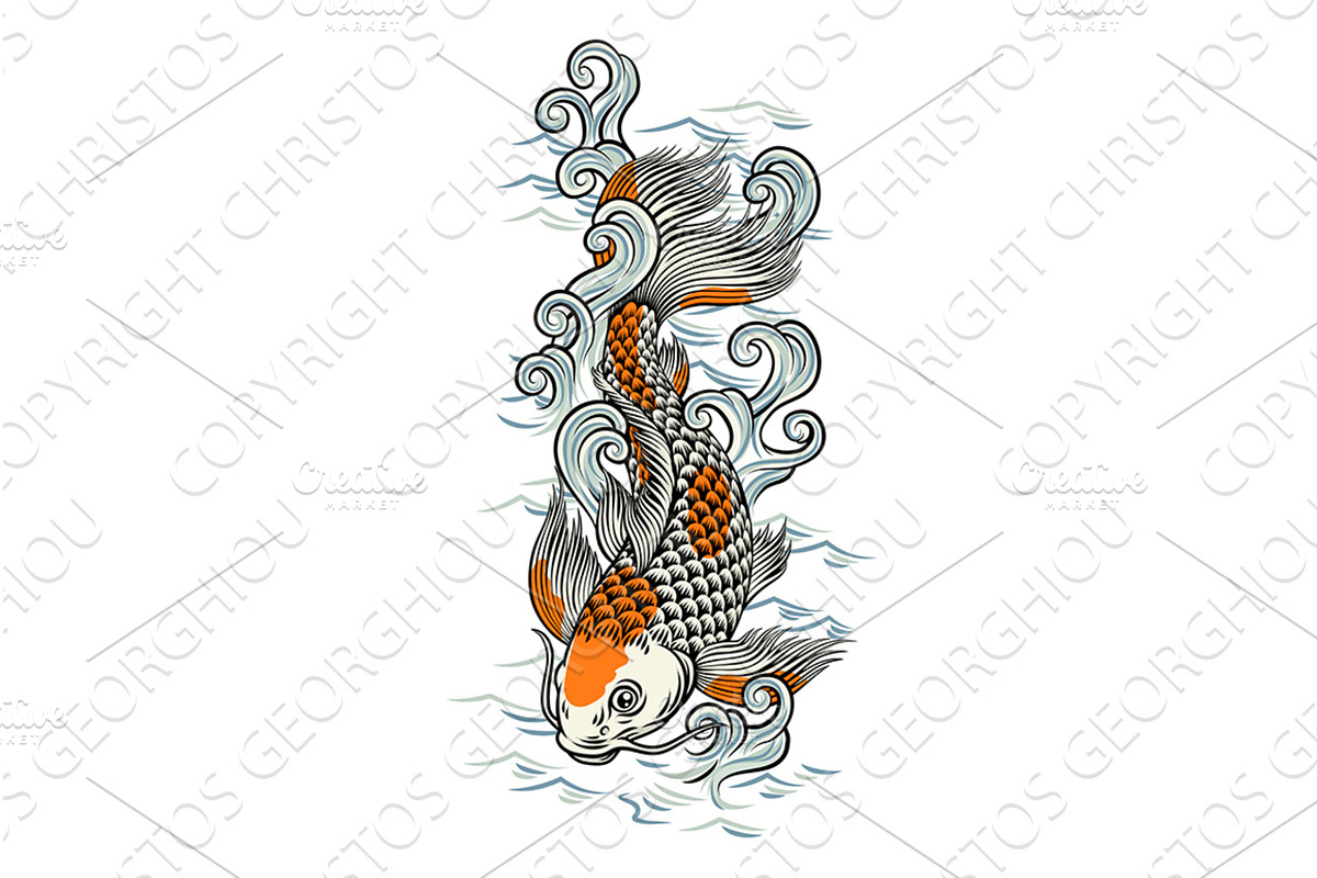 Koi Carp Fish Vintage Japanese, an Animal Illustration by Christos Georghiou