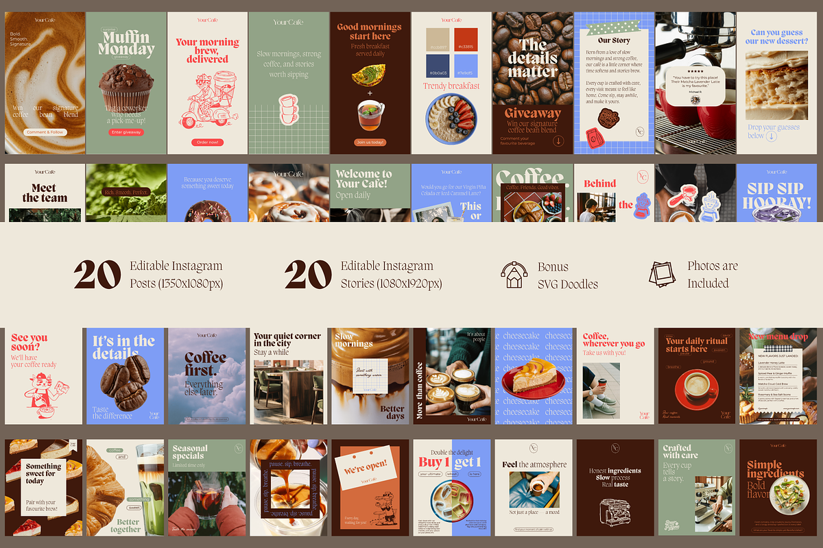 Cafe & Bistro Social Media Canva Kit, a Social Media Template by OLLYSWEATSHIRT DSGN INC. (Photo 2 of 13)