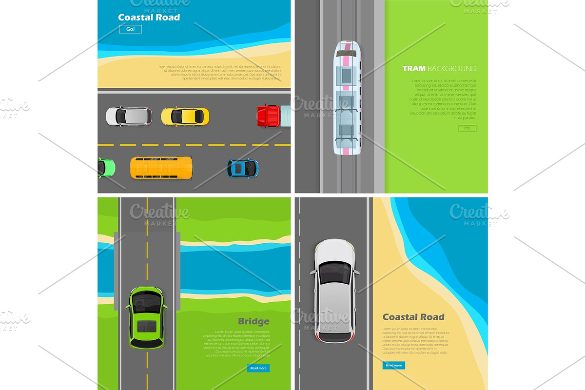 Modern highway Flat Vector Web Banners Set, a Technology Illustration by robuart