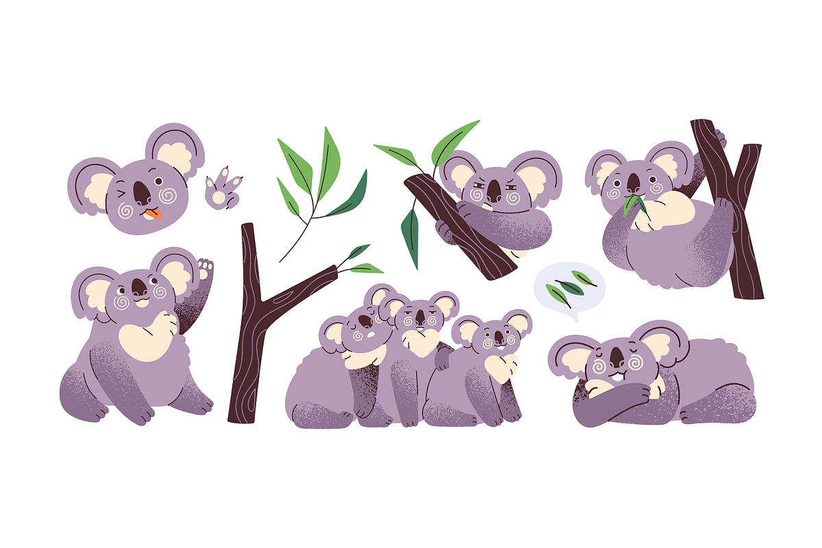 Cute koalas set, cards, patterns, an Animal Illustration by PaperTrident (Photo 4 of 17)