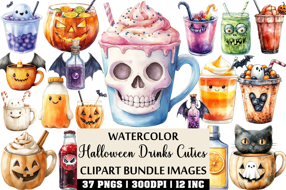 Halloween Drinks Cuties PNG Set, an Illustration by Craft Nest (Photo 1 of 4)