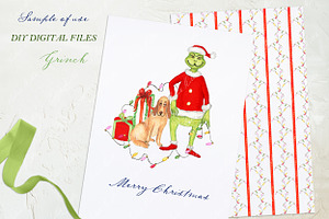 Grinch Christmas Watercolor Clipart