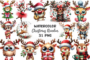 Quirky Christmas Reindeer Clipart, an Illustration by CraftArtStudio