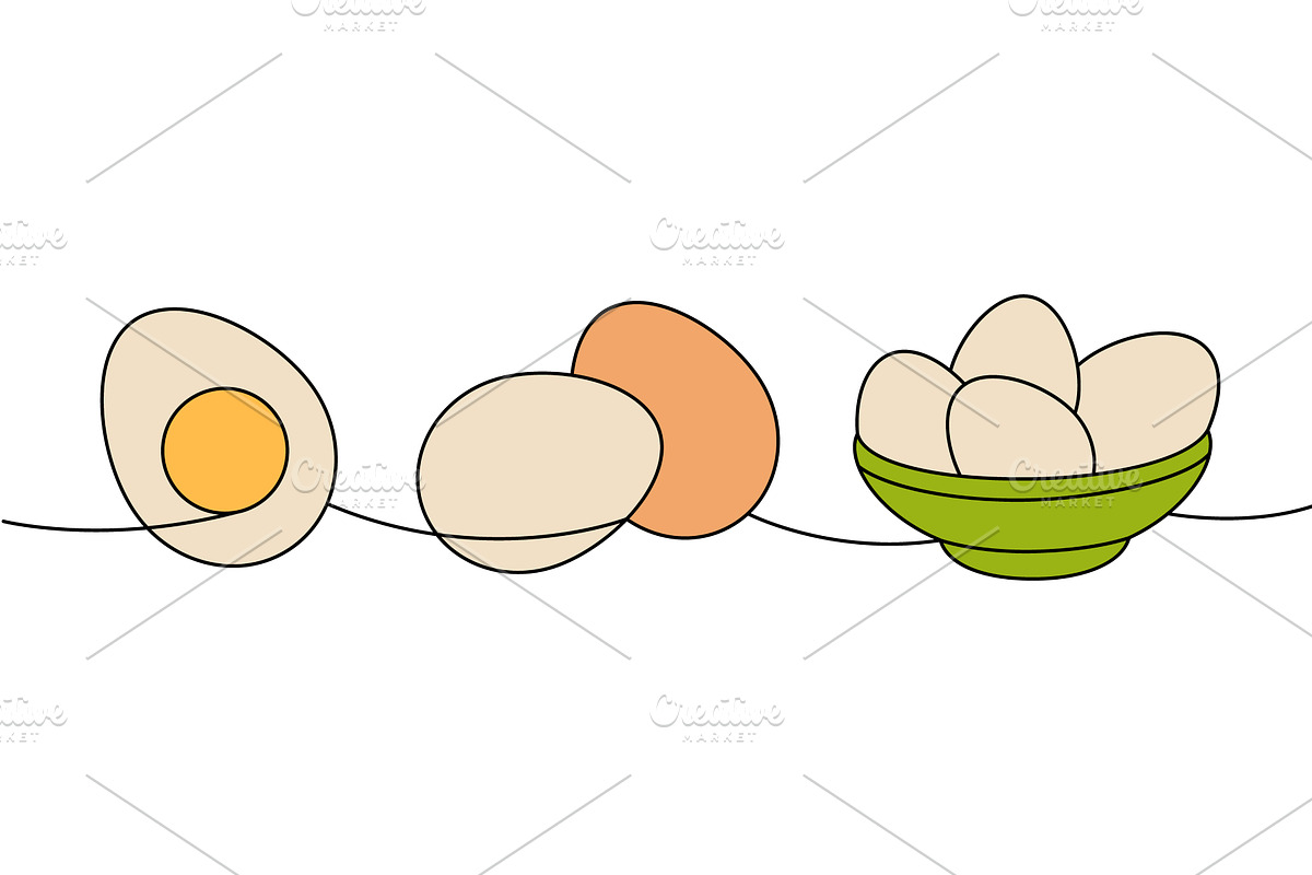 Set of raw eggs one line colored, a Food Illustration by GraphiShop