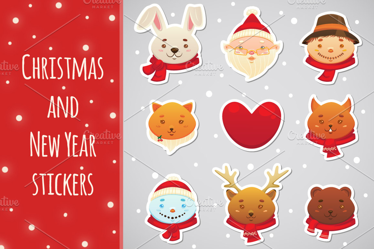 Christmas and New year stickers, an Animal Illustration by nenochka