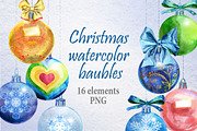 Watercolor Christmas baubles clipart, a Decorative Illustration by Watercolor fantasy (Thumbnail 1 of 5)