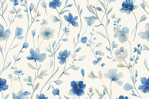 Seamless pattern delicate blue watercolor flowers creating a sea