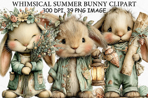 Whimsical Summer Bunny Clipart PNG, an Illustration by Canvas Craft