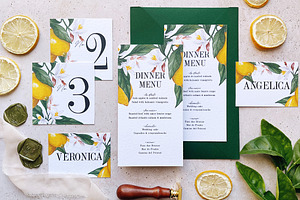 Lemon Watercolor Wedding Invitation